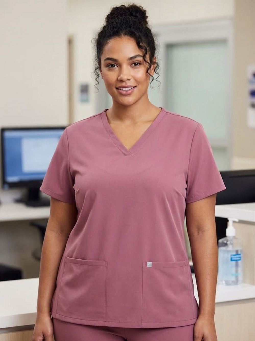 Fabletics Women's V-Neck Scrub Top, Dusty Wine, Women’s Size XXL